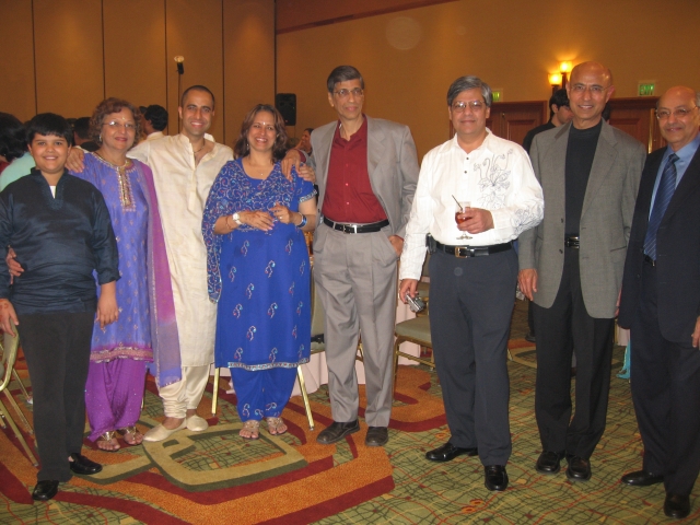 Raj with Rohan, Mom, Usha Auntie and Uncles Prakash, Ashok, Nari and Ram 
